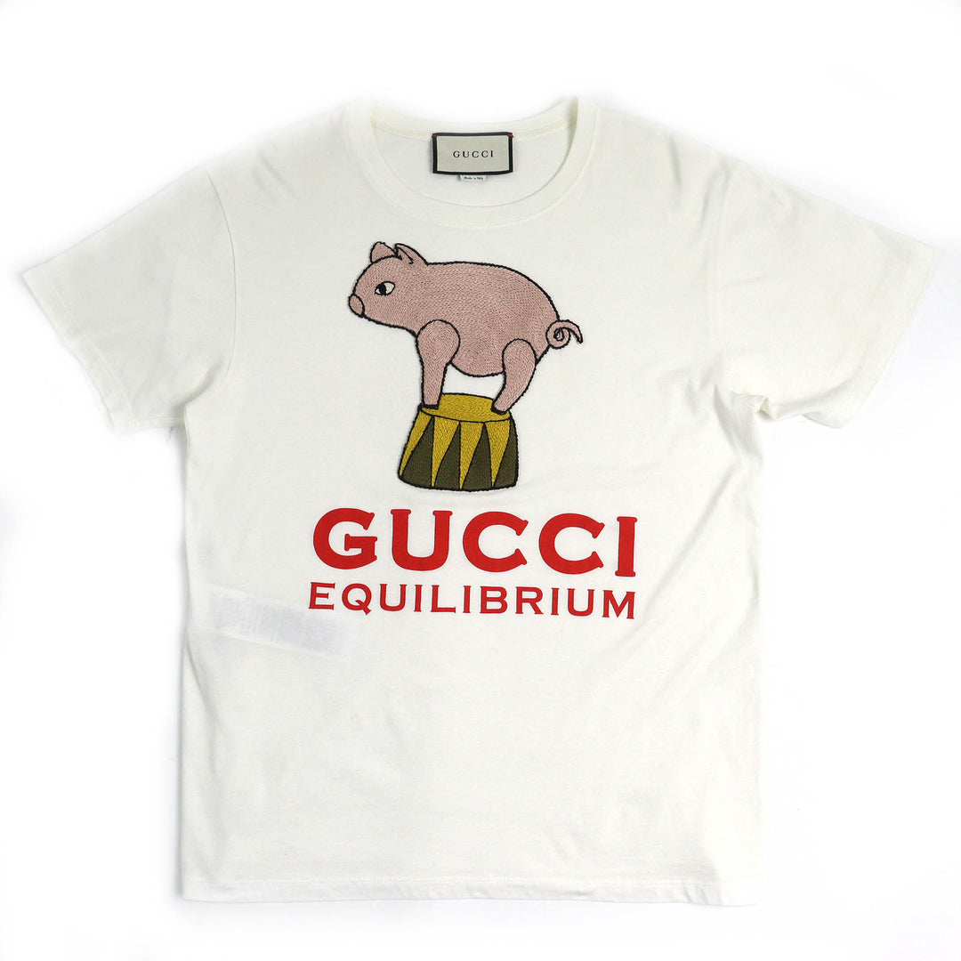 Great GUCCI Short sleeve T-shirt EQUILIBRIUM Pig Embroidery Crewneck mens XXS 615044