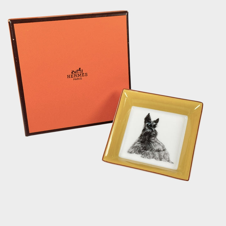 Pristine HERMES ashtray Scottish Terrier Ashtray white Pottery mens