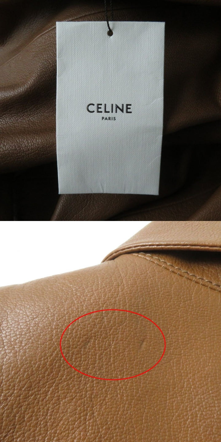 Discounted Excellent CELINE Leather coat Brown Goatskin Women 38