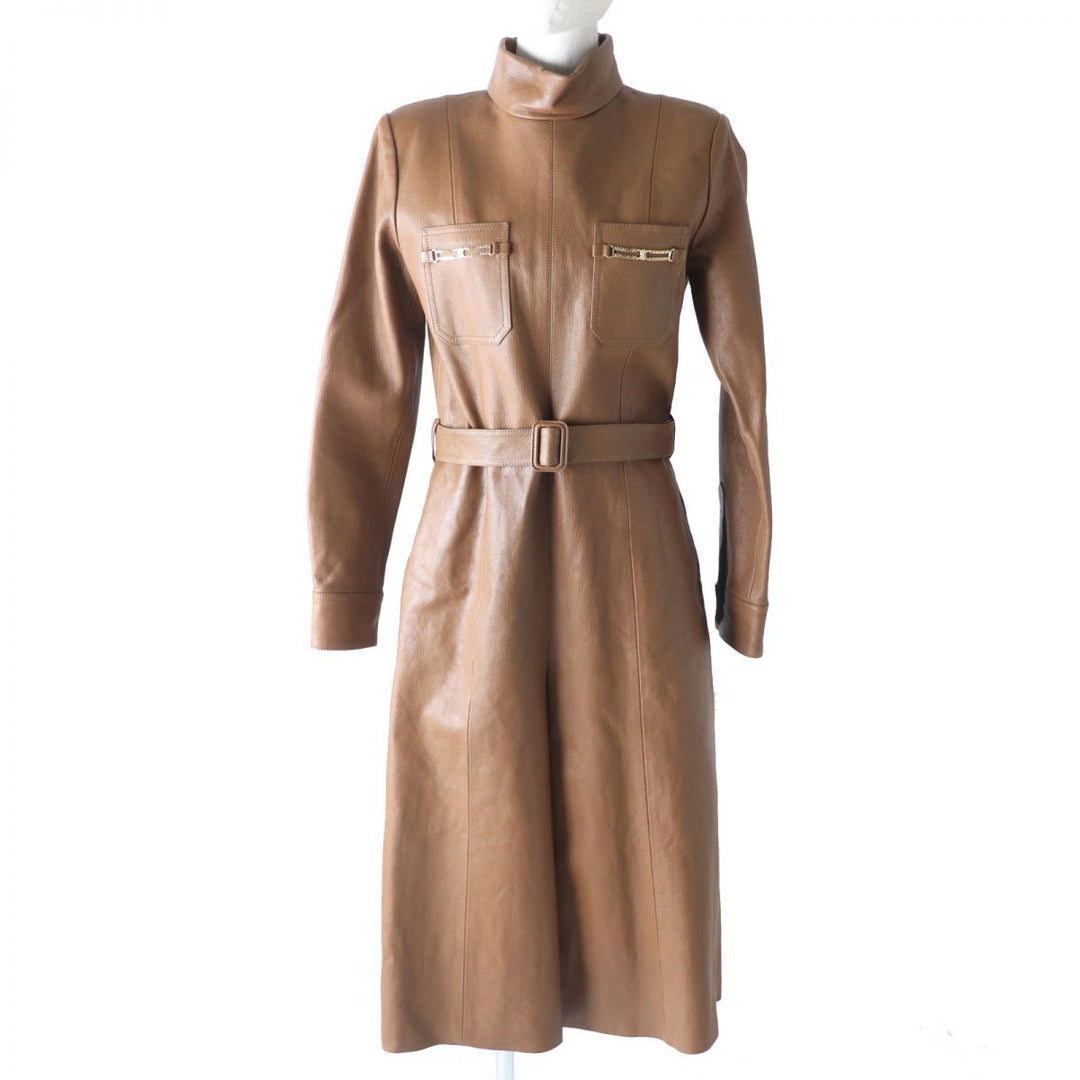 Discounted Excellent CELINE Leather coat Brown Goatskin Women 38