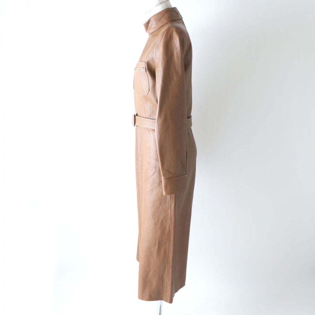 Discounted Excellent CELINE Leather coat Brown Goatskin Women 38