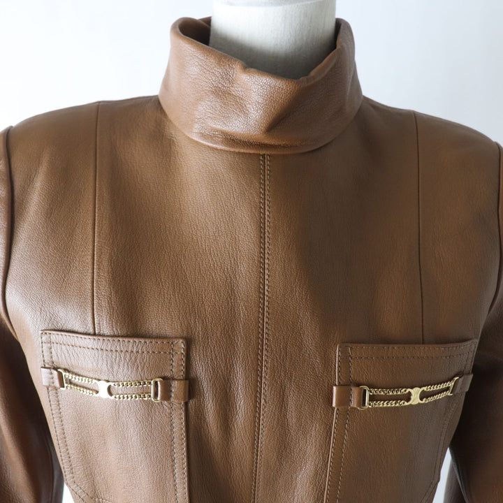 Discounted Excellent CELINE Leather coat Brown Goatskin Women 38