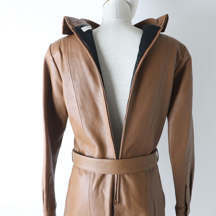 Discounted Excellent CELINE Leather coat Brown Goatskin Women 38