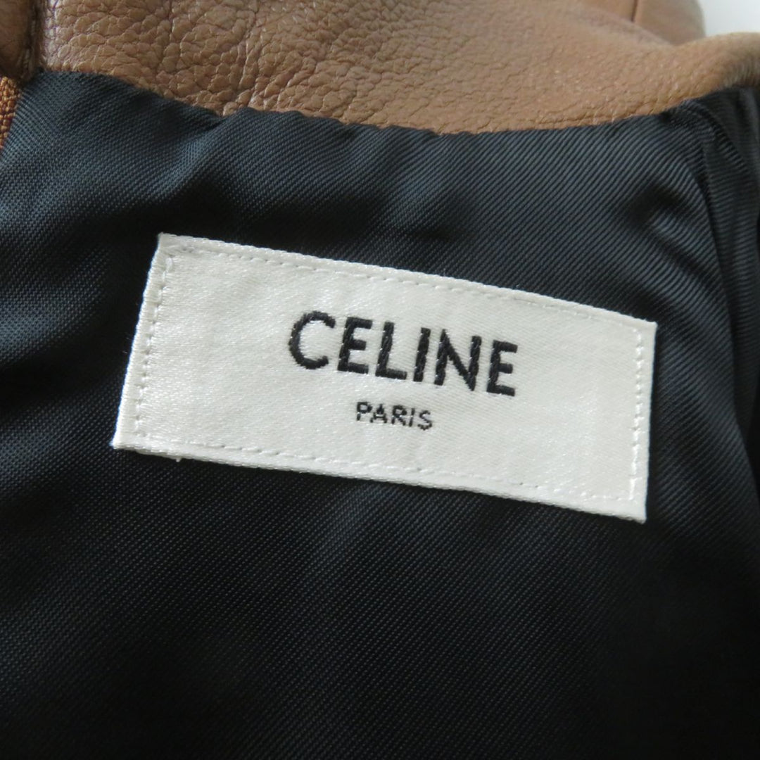 Discounted Excellent CELINE Leather coat Brown Goatskin Women 38