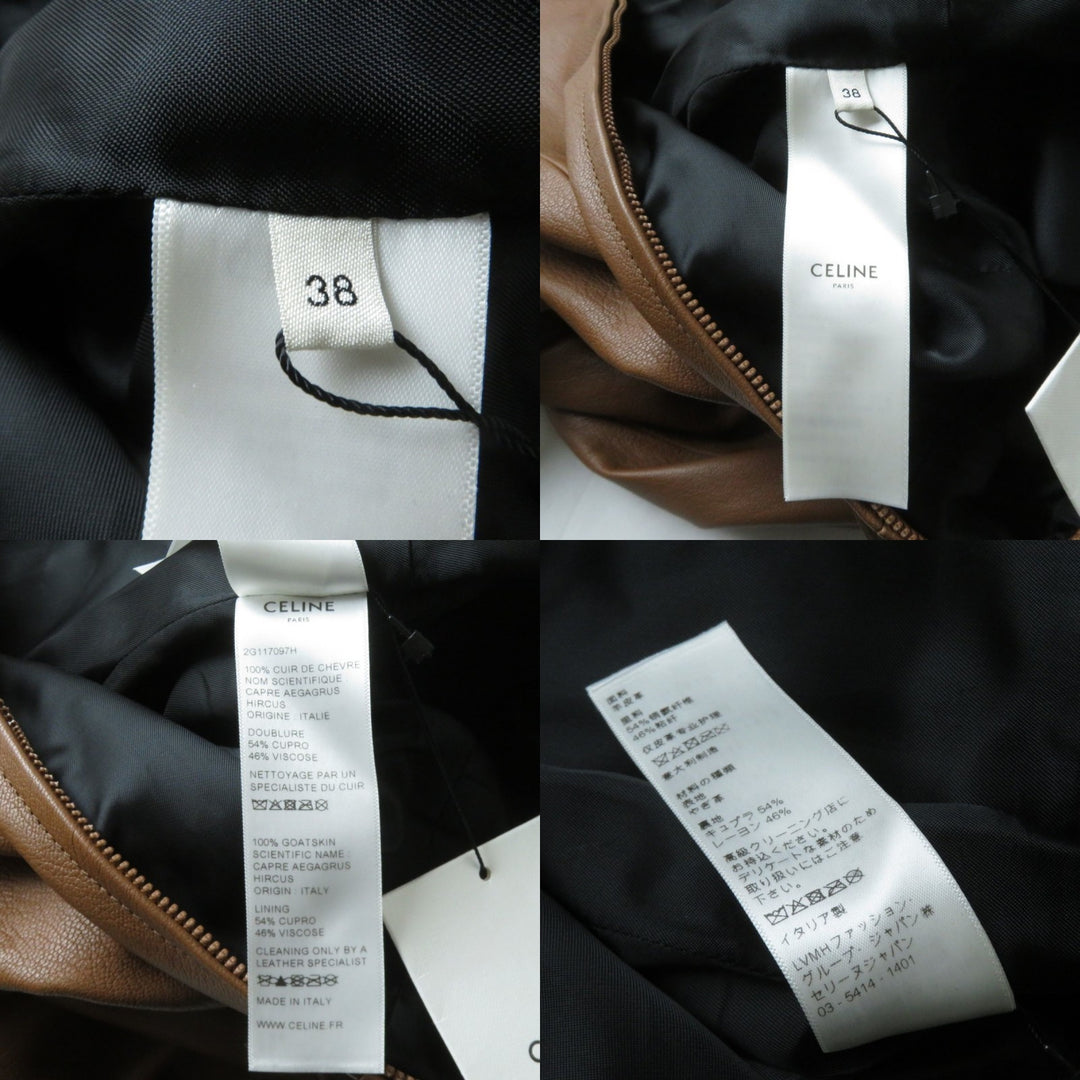 Discounted Excellent CELINE Leather coat Brown Goatskin Women 38