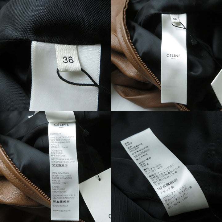 Discounted Excellent CELINE Leather coat Brown Goatskin Women 38