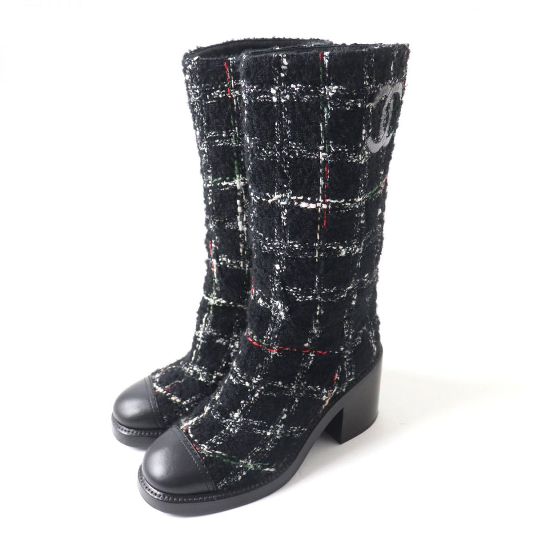 Discounted 
 Great CHANEL boots black leather Women 35.5
