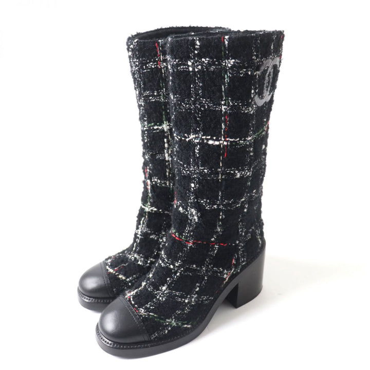 Discounted 
 Great CHANEL boots black leather Women 35.5