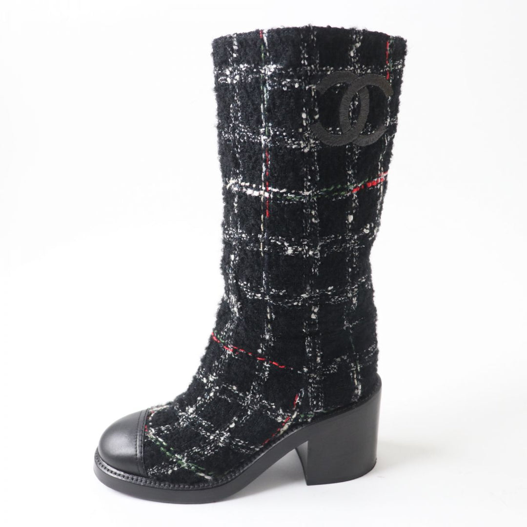 Discounted 
 Great CHANEL boots black leather Women 35.5