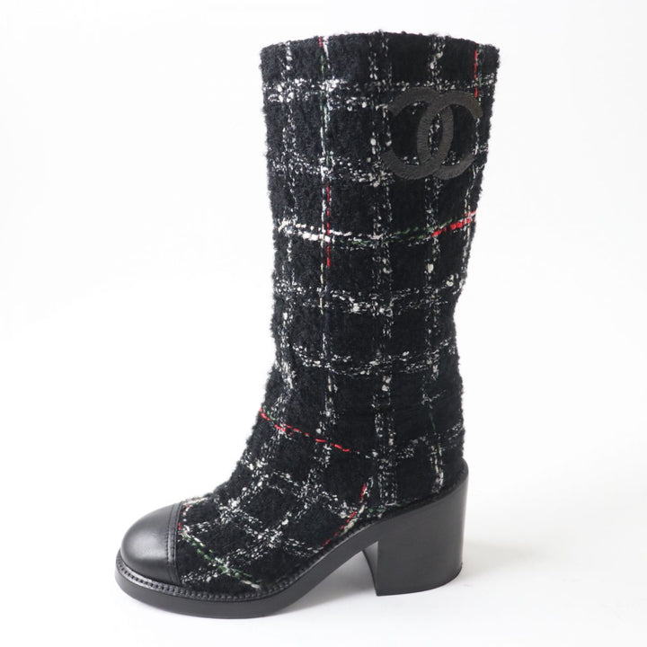 Discounted 
 Great CHANEL boots black leather Women 35.5