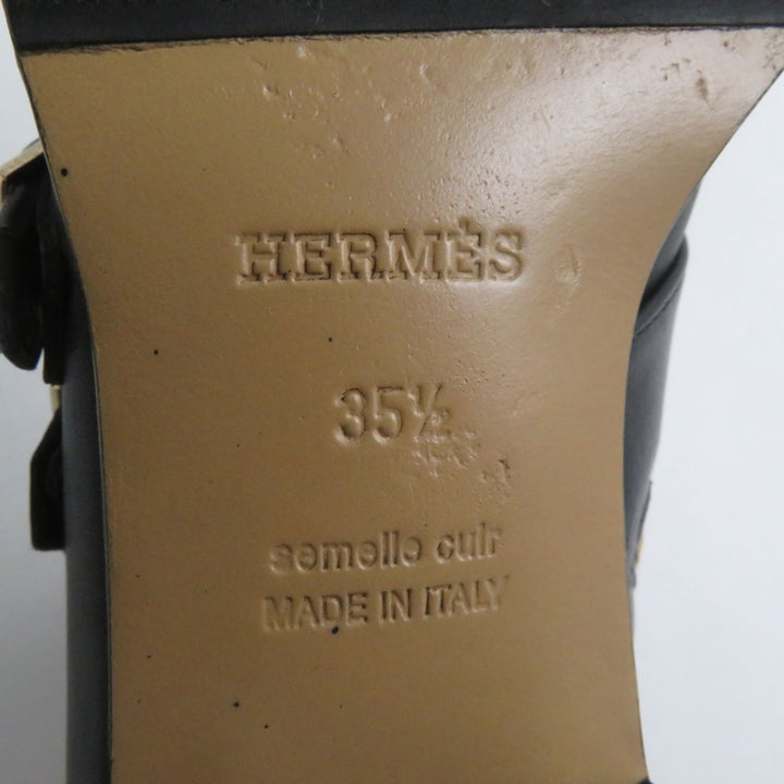 素晴らしいHERMESブーツブラックxゴールドメタルレザーレディース35.5