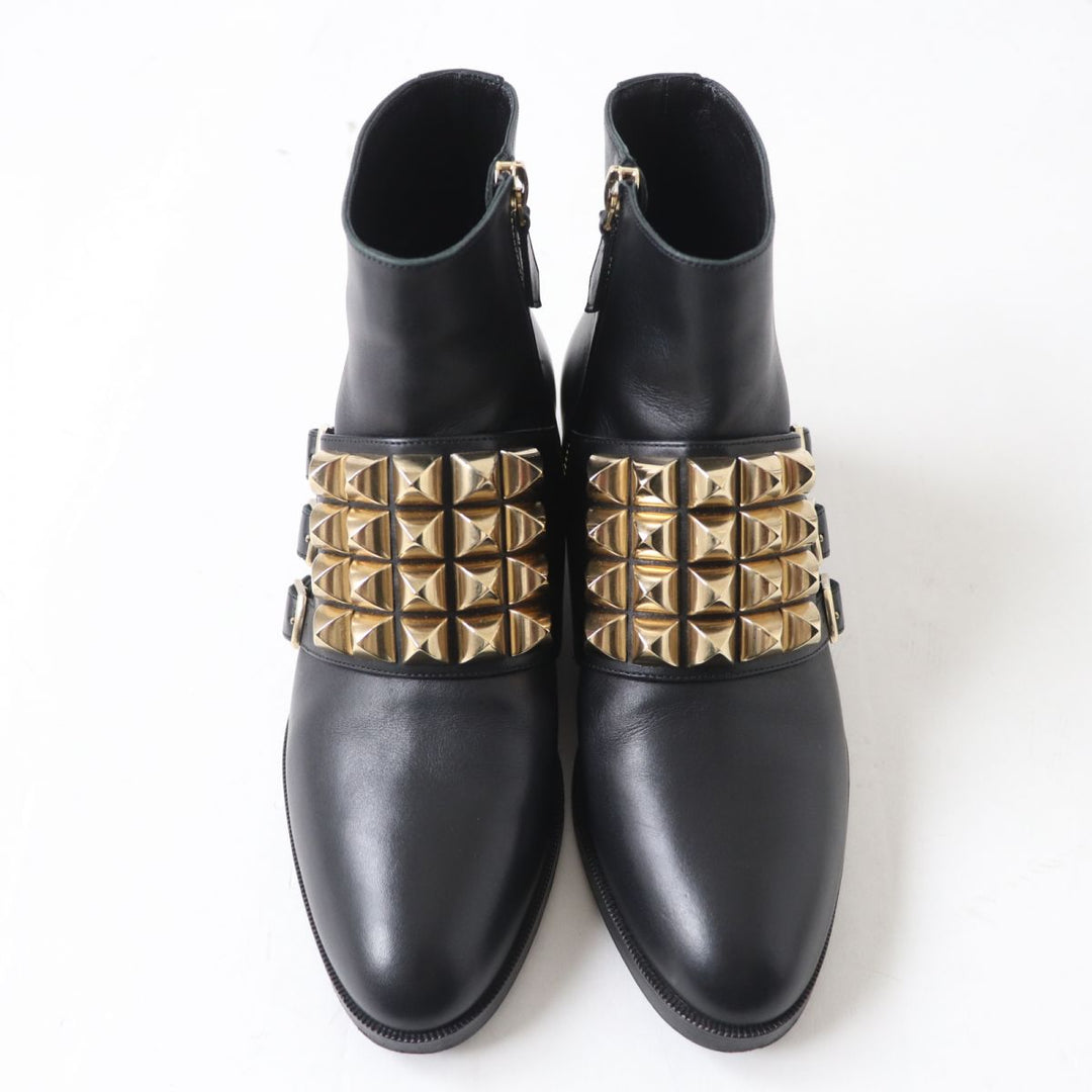 素晴らしいHERMESブーツブラックxゴールドメタルレザーレディース35.5