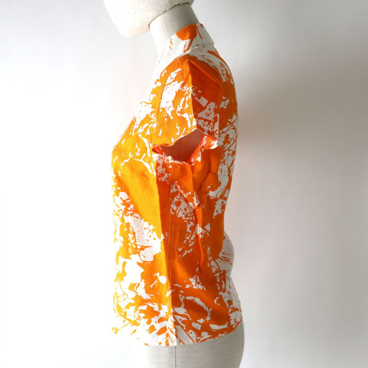 Discounted Excellent HERMES Short sleeve shirt White x Orange All-over Pattern Women 36