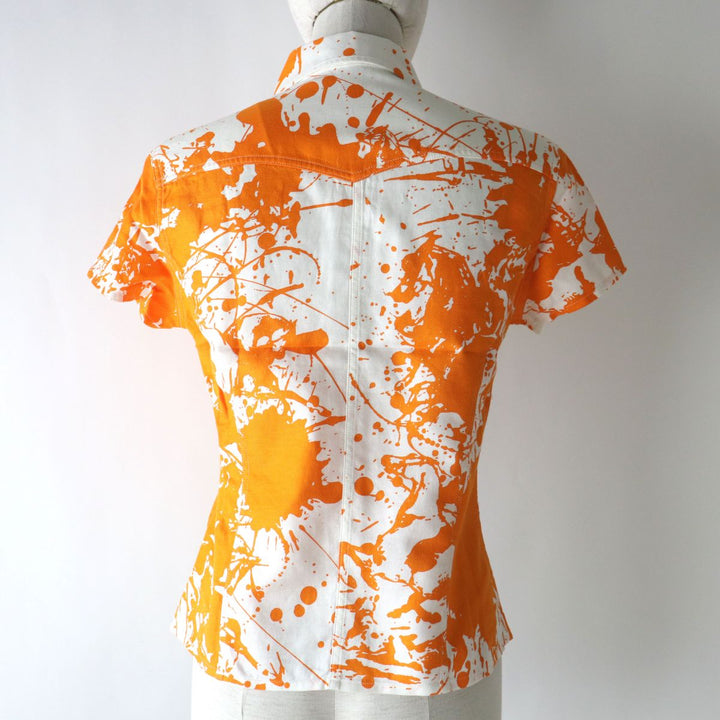 Discounted Excellent HERMES Short sleeve shirt White x Orange All-over Pattern Women 36