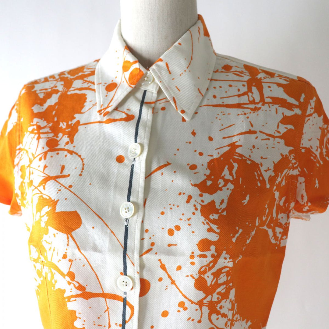 Discounted Excellent HERMES Short sleeve shirt White x Orange All-over Pattern Women 36