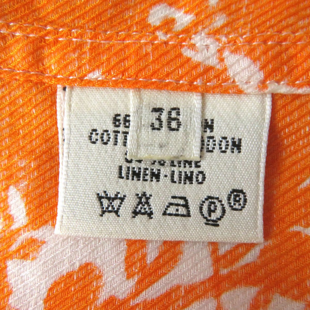 Discounted Excellent HERMES Short sleeve shirt White x Orange All-over Pattern Women 36