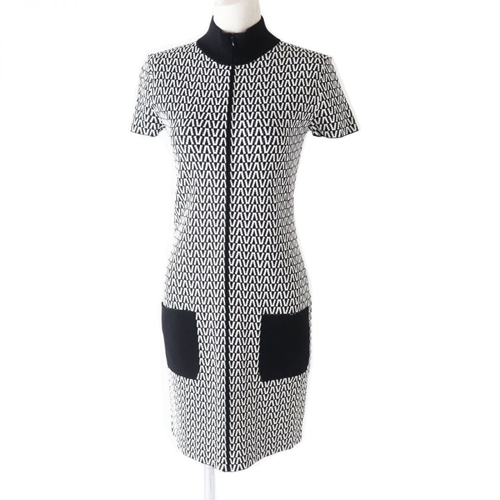 Discounted VALENTINO one piece Black x White V-pattern Rayon Women M