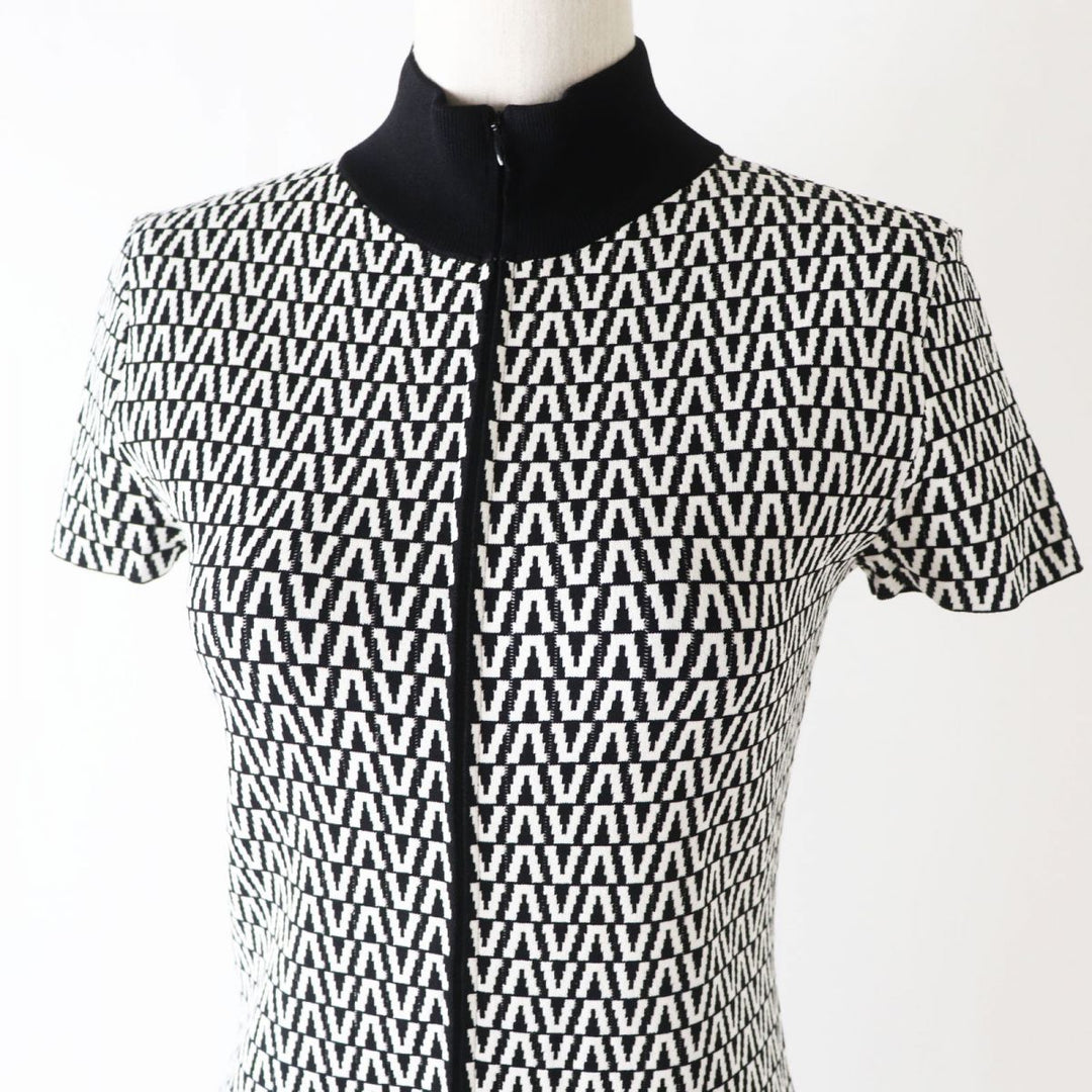 Discounted VALENTINO one piece Black x White V-pattern Rayon Women M