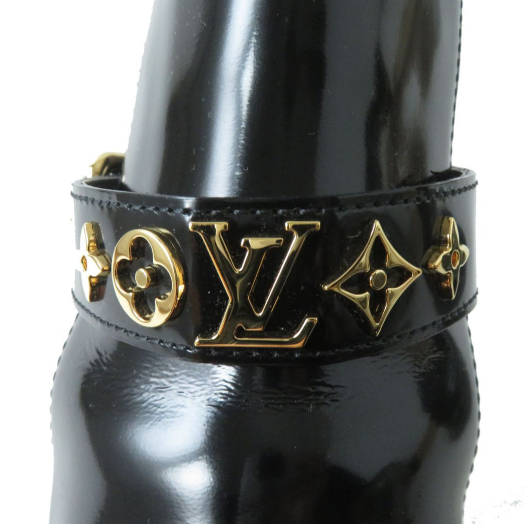Discounted Excellent LOUIS VUITTON boots Black x Gold Metal Patent leather Women 36
