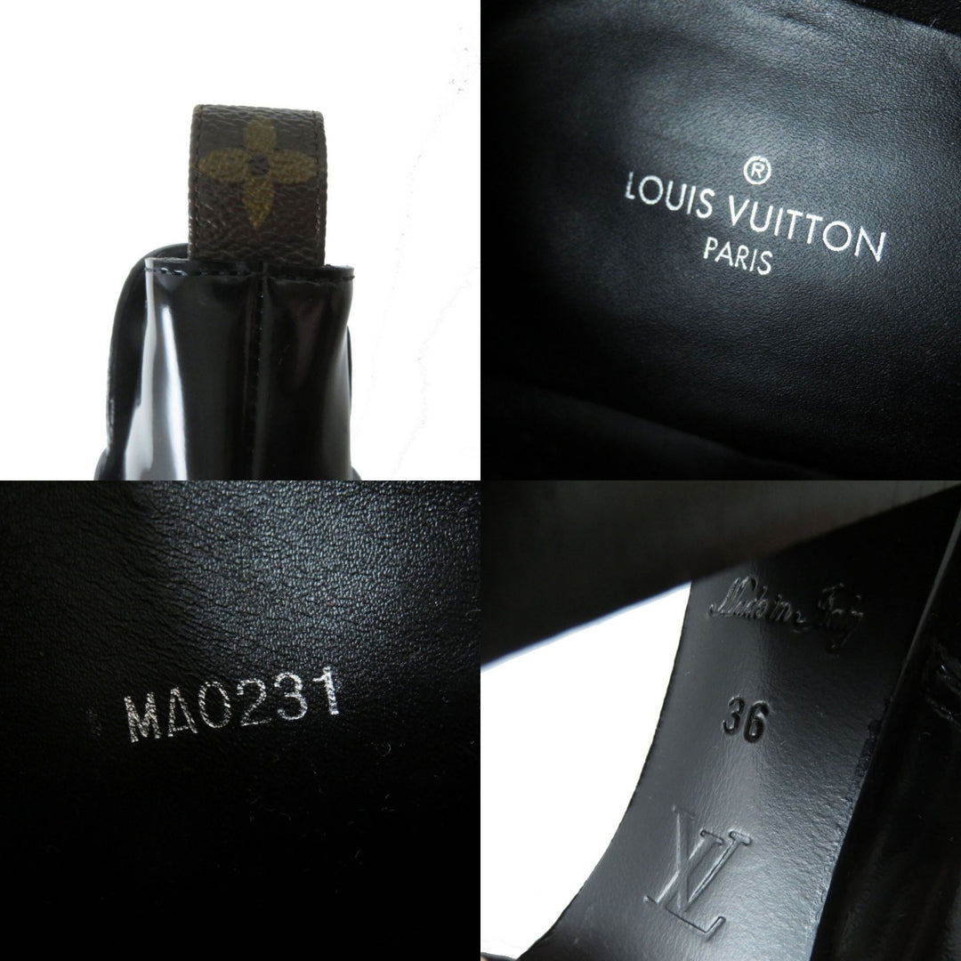 Discounted Excellent LOUIS VUITTON boots Black x Gold Metal Patent leather Women 36